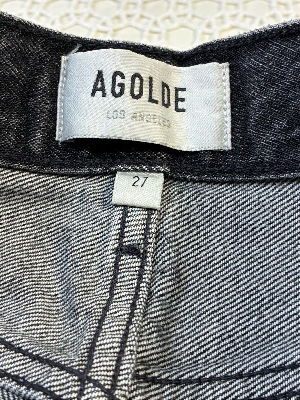 AGOLDE Women 27 High Rise Straight Jeans Black Charcoal Wash Button Fly Raw Hem - Picture 8 of 16